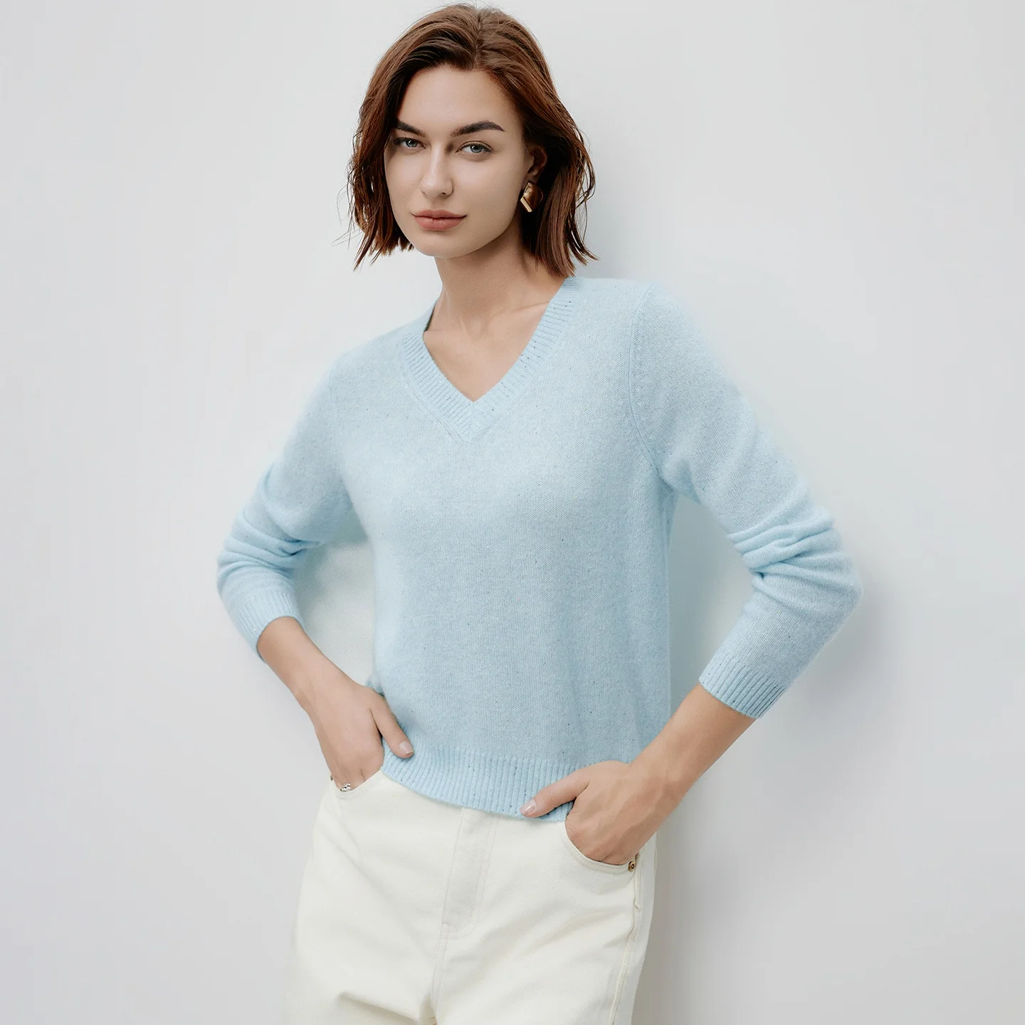 Fashionable Blue Sequin and Shiny Thread Women's Pullover 100