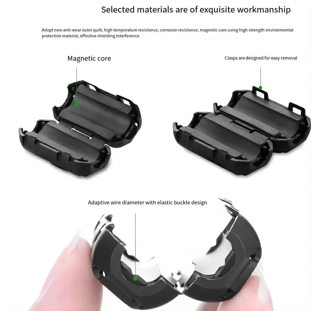 10 Anelli Magnetici Anti-Interferenza In Ferrite - Per Cavi Alimentazione E Dati, Nero - Foto 4