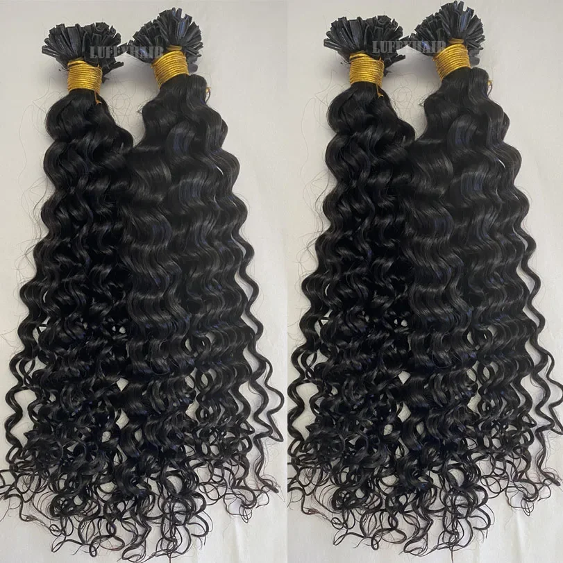 Pre-bonded U-tip Human Hair Extensions Deep Curly Keratin Fusion_voghion.com