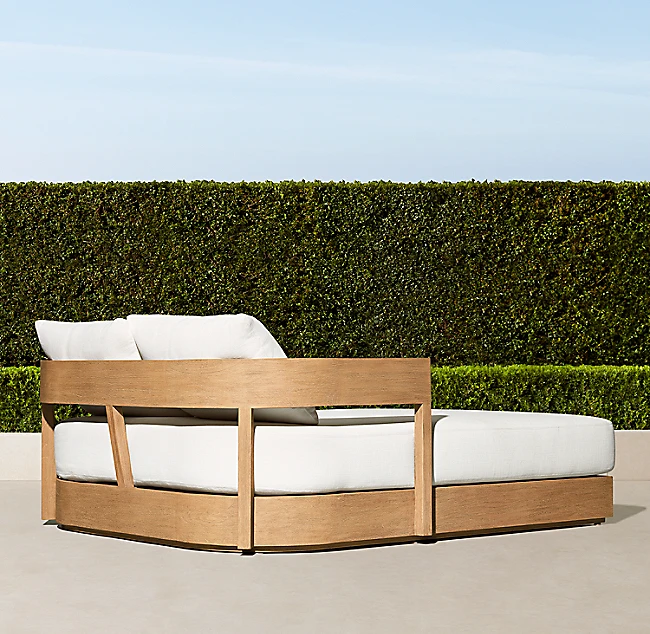 Swimming Poolside Furniture Double Seat Curved Backrest Solid Teak Wooden Outdoor Daybed