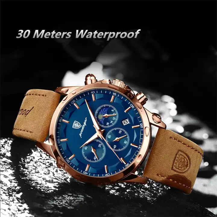 CZOKA Orologio Uomo Cronografo Al Quarzo Giapponese - Cinturino In Pelle, Impermeabile 3ATM, Quadrante Nero Con Anello In Legno