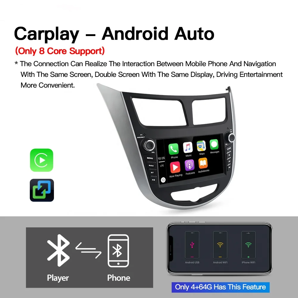 9 Inch Multimedia Player Android for Hyundai Solaris Accent 2010-2016 CarPlay AUTO Gps Navigation Radio Video Car Stereo 4G BT