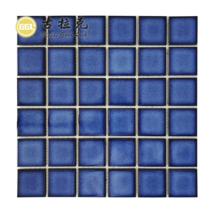 Glazed Ice Crack Mosaic Ceramic Blue Square Shape Mosaic Tiles For Wall Decor