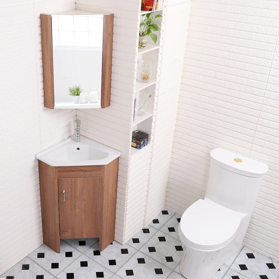 New Free Standing Pvc Corner Bathroom Corner Cabinet with Mirror