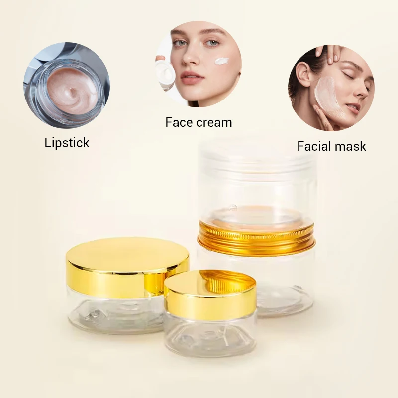 Wholesale High Quality 50ml 60ml 100ml 120ml Transparent Light Weighted Gold Lids Plastic Cosmetic Bottle for Body Lotion Cream