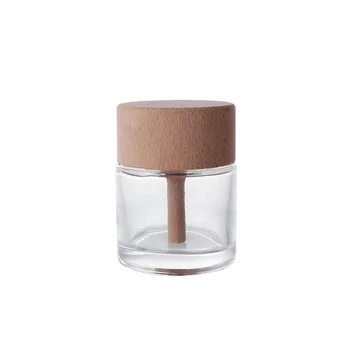 50ml Clear Round Reed Glass Bottle Fragrance Diffuser Bottle with Screw Wooden Lid