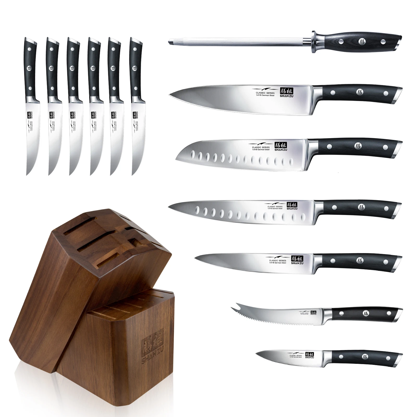 SHAN ZU Couteaux à Steak, Couteaux de Table 4 Pièces, Set Couteaux