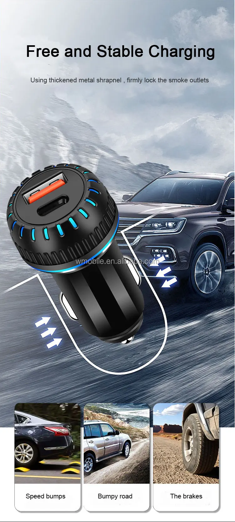 3.4 A Usb C Car Adapter Usb A 17w Multiple Function Portable Cheap