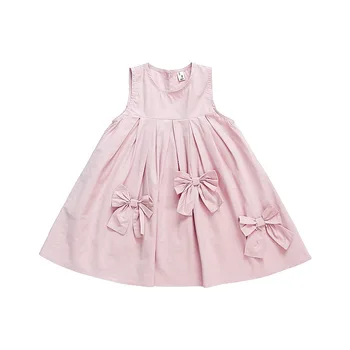 Solid Color Dress with Bow for Girls in 2025 Summer Fashionable Little Girl's Stylish Princess Dress Children's Summer Wear