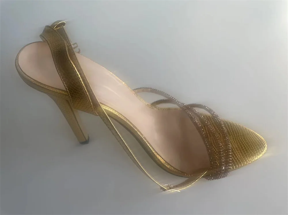 Pdep 2023new Arrivals Elegant Gold Color Rhinestone Thin Heels Sandals ...
