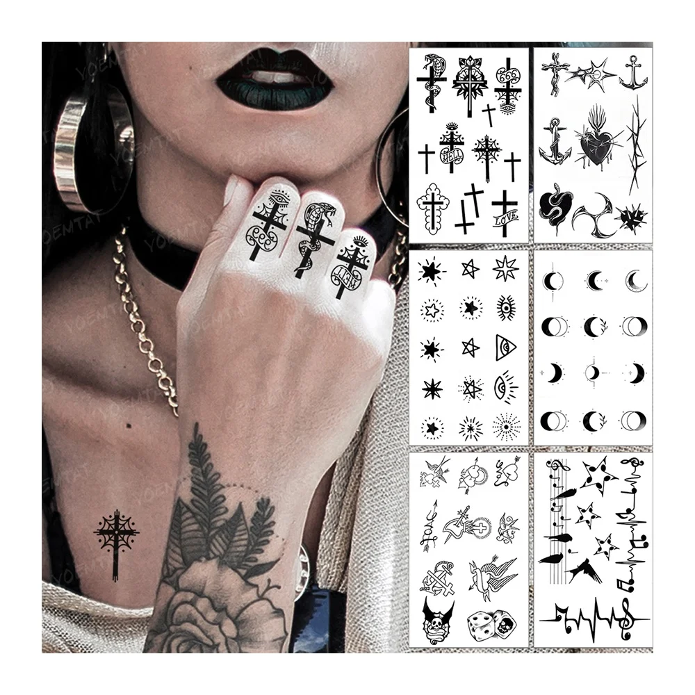 Yemtat批发手指黑十字蛇眼文字线条tatoo防水临时成人身体迷你纹身贴纸 Buy 定制批发纹身贴纸product On Alibaba Com