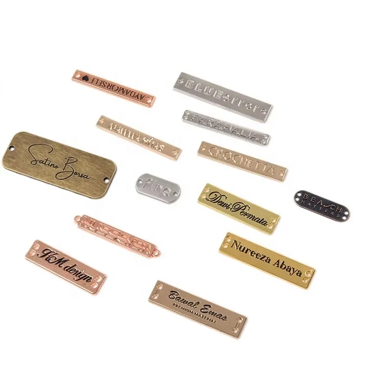 Kleding Tag Accessoires Groothandel Custom Merk Logo Gegraveerd Naaien Tas  Kledingstuk Metalen Labels Voor Handtassen