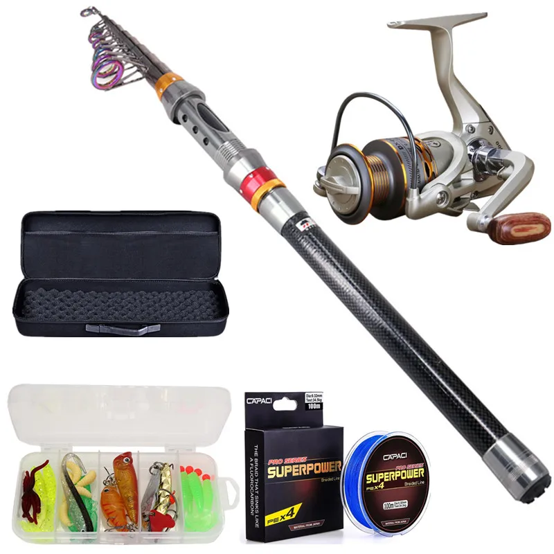Telescopic Fishing Rod Reel Kit Spinning Reel Gear Pole Set 100M Fishing  Line Lures Set Hooks Jig Head Accessories