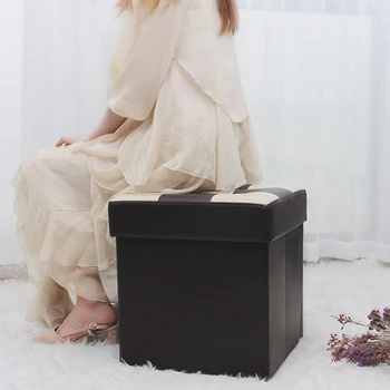 Custom Modern Furniture Folding Footstool Living Room Pvc Sofa Storage Ottoman Leather Pouf Chair Folded Stool Box
