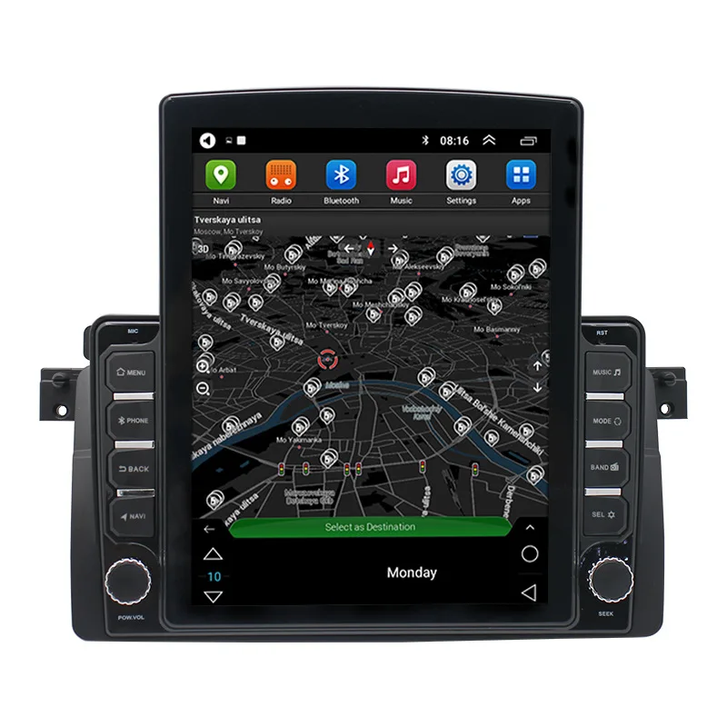 Автомобильный видеопроигрыватель e46 с сенсорным экраном 9,7 дюйма, мультимедийный проигрыватель, головное устройство в стиле tesla, gps-навигация, android для головного блока bmw e46