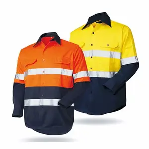 EN20471 Custom Industrial Construction Mining Cotton Work Workwear Hi Vis Shirt High Visibility Men Reflective Safety Clothing