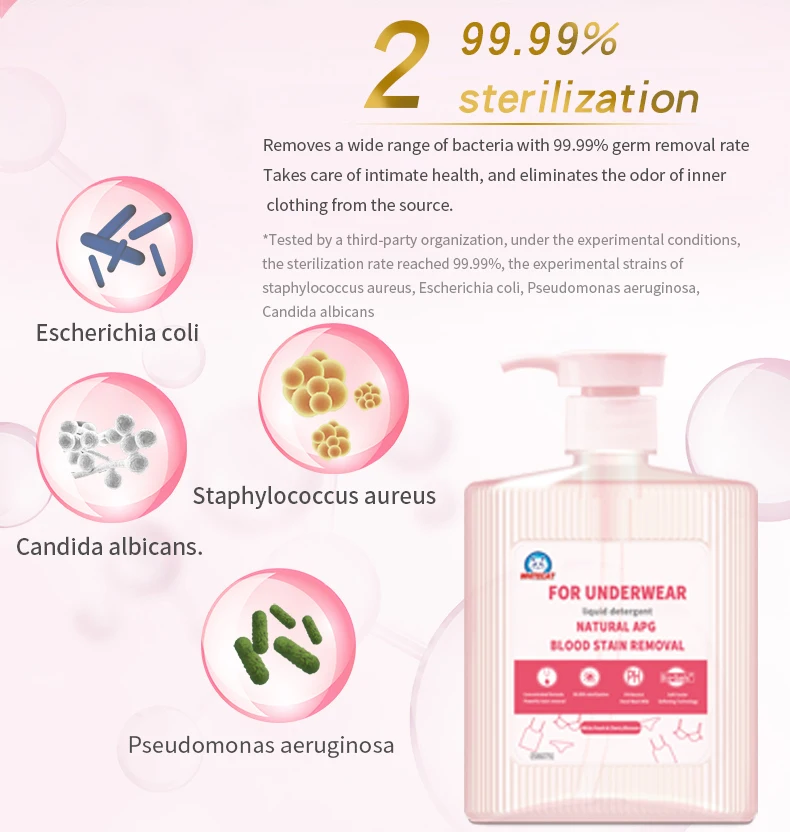 99.99% sterilization Removes a wide range of bacteria with 99.99% germ removal rate. Takes care of intimate health, and eliminates the odor of inner clothing from the source.