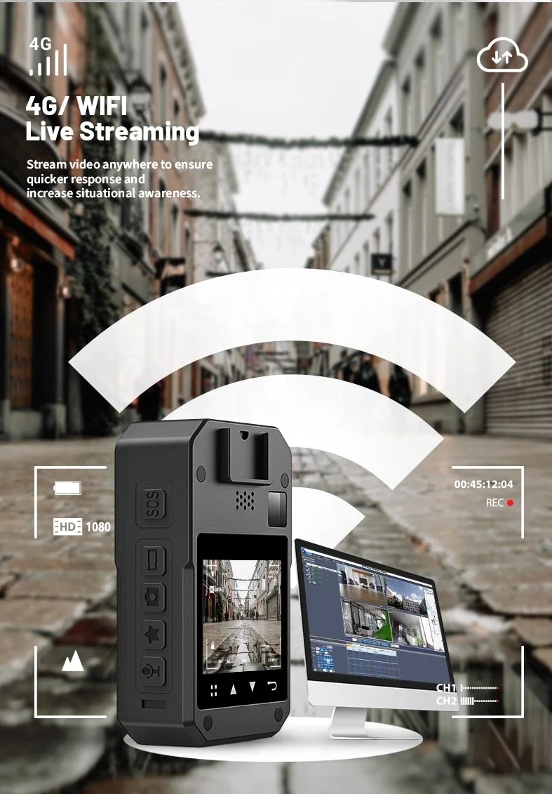 كاميرا M520 H.265 أندرويد للجسم البالية مع 4G GPS WIFI AES256 شاحن لاسلكي PVC جهاز اتصال لاسلكي