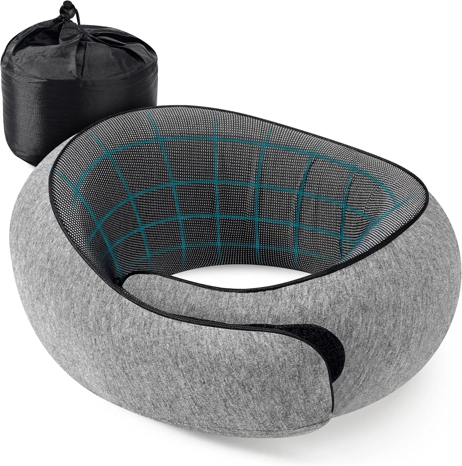 Almohada de viaje portátil en forma de U, ergonómica, ajustable, suave, de espuma viscoelástica, color gris liso, venta al por mayor, OEM