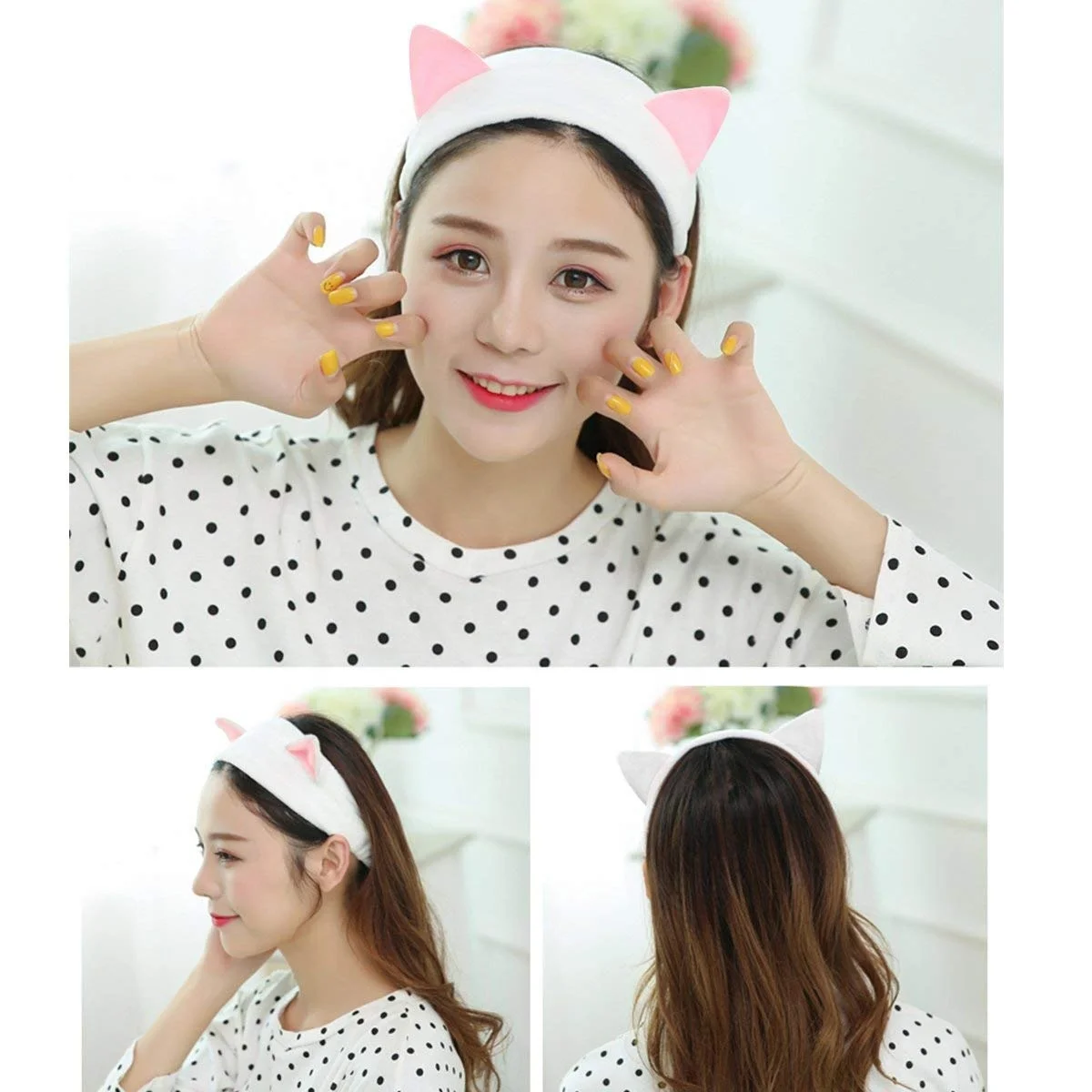 Cute Elastic Cat Ears Headbands For Women Girls Makeup Face Washing Headband Hai - Foto 9