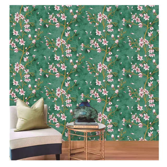 Green Color Embossed Wallpaper Bedroom Living room Background 3D Wallpaper rolls Textured Floral Wallpaper For Home Decor