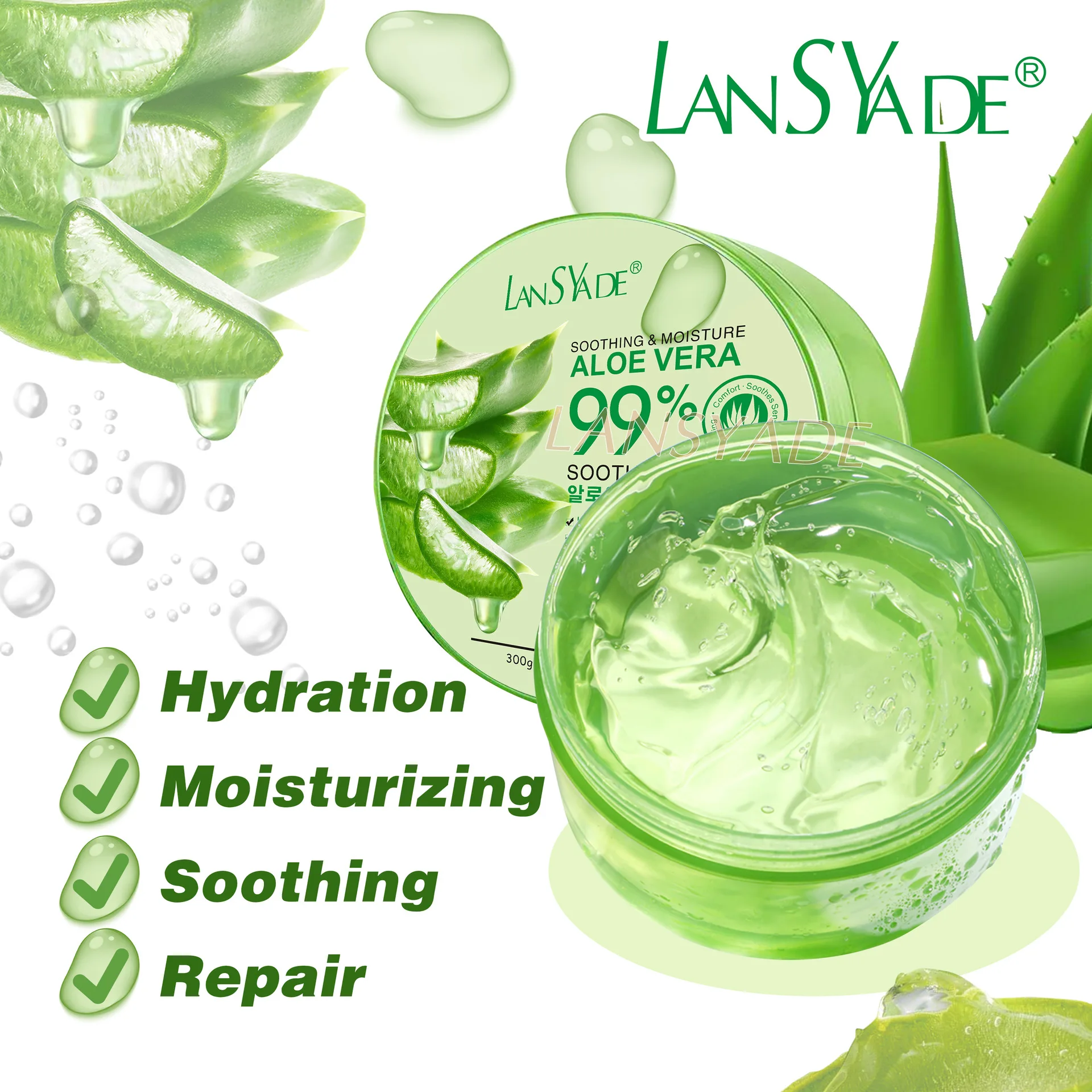 Wholesale Organic Pure Korea Aloe Vera Gel 300g Hydrating Whitening Face  Cream Soothing Gel Sun Repair Fresh Jelly Sleeping Mask
