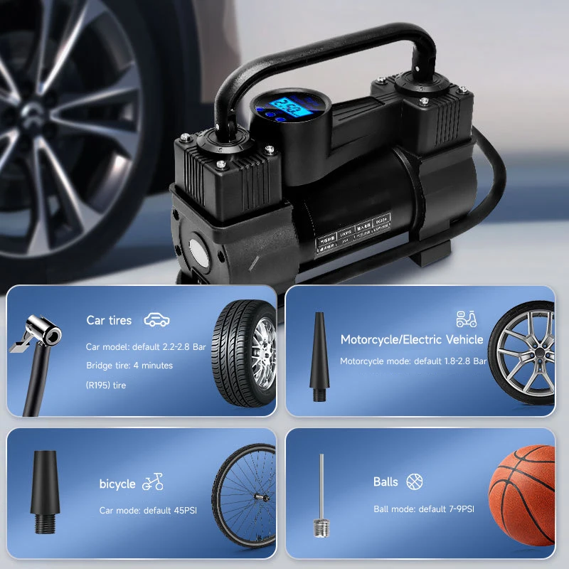 PCMOS Car Inflatable Pump Car Tires Portable Car With Electric High-Power Dual-Cylinder Lighting High-Pressure Pumps - view 5
