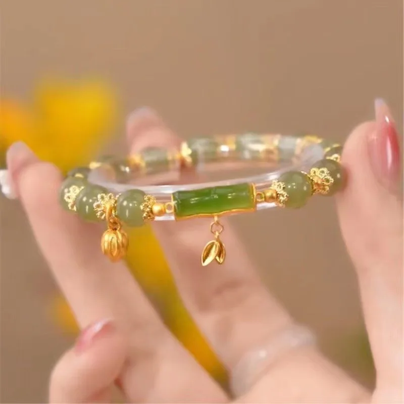 2022 Fashion Jewelry Wholesale Natural Bamboo Jade Bracelet Crystal  Gemstone Beads Jade Handmade Link Bracelet for Women