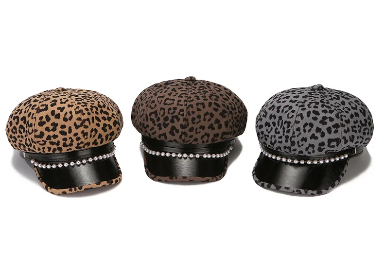 9683 Women\'s Leopard Print Newsboy Hat Sparkle Sequins Beret Hat Lvy Irish IHAUIUE Leopard Print Beret Hat Animal Cheetah Pattern  main image 2
