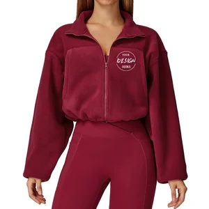 Custom LOGO Autumn Winter Jacket Stand Collar Windproof Warm Grain Velvet Drawstring Jacket Women Running Velvet Sports Coat