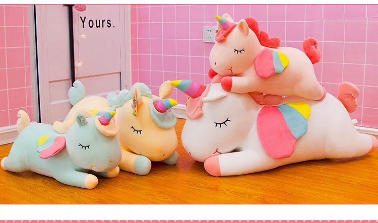 批发30厘米可爱柔软独角兽毛绒枕头超柔软毛绒婴儿玩具