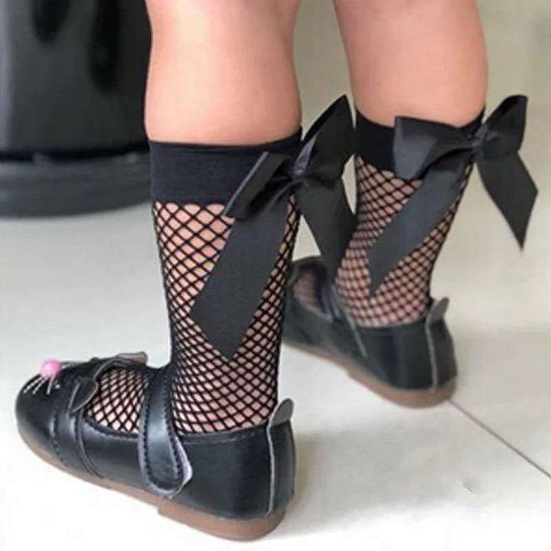Baby Girls Kids Mesh Socks 2022 New Bow Fishnet Ankle High Socks Lace Fish Net Vintage Back Bow Short Sock Girl New Summer Wear