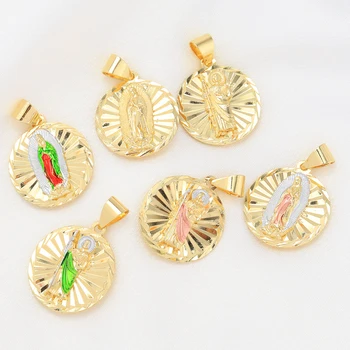 Fashion High Quality Jewelry  Two Tone Plated Virgin Mary Of Guadalupe Pendant Round Shape Medalian for Women Gift