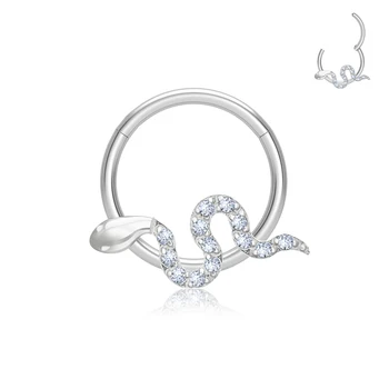 ASTM F136 Titanium Snake With CZ Pave Body Segment Ring Septum Ring Piercing Clicker