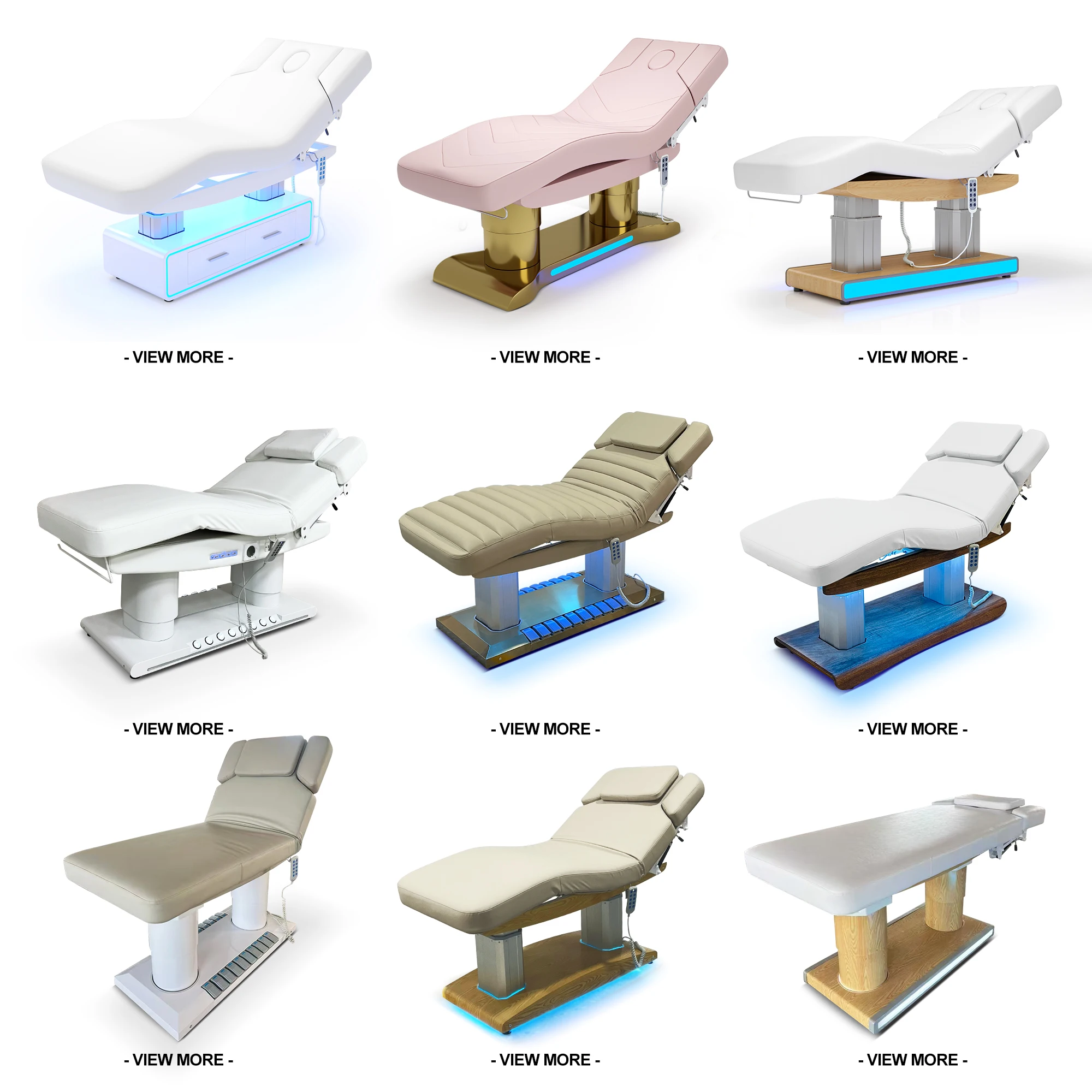 Wood Grain Foot Control LED Base 3 Motor Massage Beauty Bed Without Armrest Hair Washing Facial Bed CE for Medical Spa