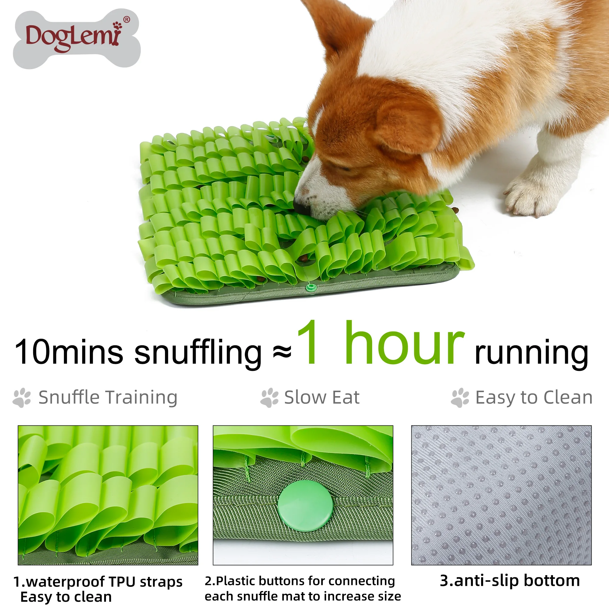 Square DogLemi Snuffle Mat & Slow Feeder Mat - Clean Run