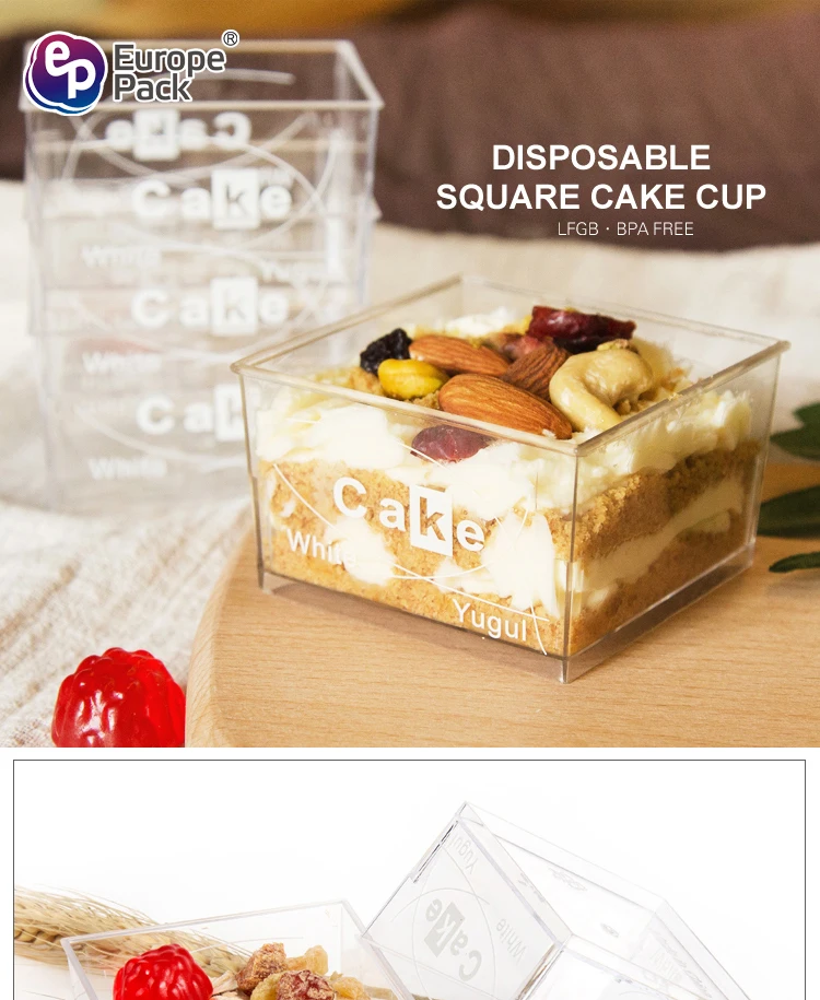 Popular disposable ps 140ml square acrylic dessert cups clear plastic