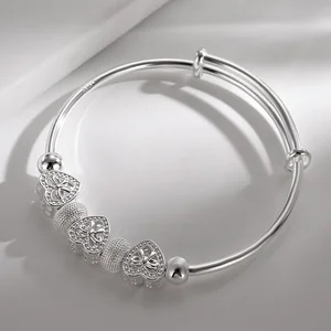 Wholesale Beaded 925 Silver Fine Jewelry Simple Design Women Fine Jewelry Bracelets Bangles for Daily