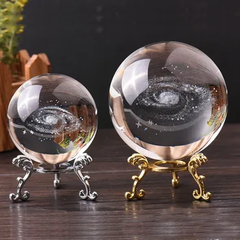 Christmas Decoration 70mm Glass Ball with stand Milky Way Galaxy 3d laser engraving k9 Crystal ball for souvenir gifts