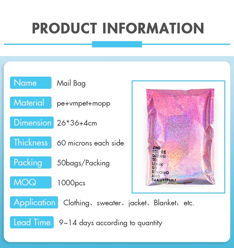 Custom Poly Mailing Bag Shipping Bags Rainbow Glitter Envelopes