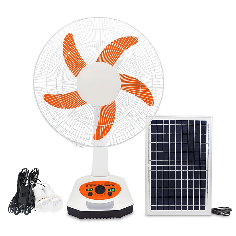 Small Home Outdoor Portable 14Inch Mini Rechargeable Fan 16 Inch Table Fan Solar Electric Fan With Light