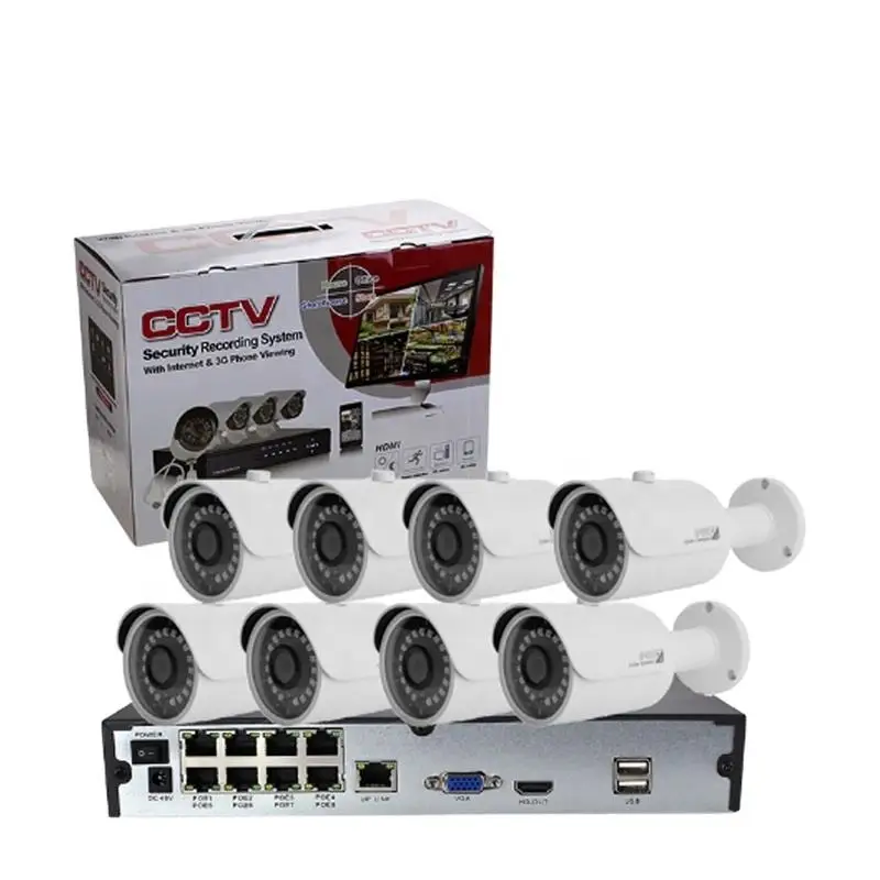 8Ch 1080P 2MP PoE Monitor Line IP Camera NVR Kit with Night Vision and Waterproof Surveillance Camera System
