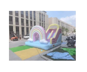 Inflatable Rainbow Bounce Castle House With Slide PVC Rainbow Bouncy Castle Inflatable Rainbow Bouncer With Ball pit