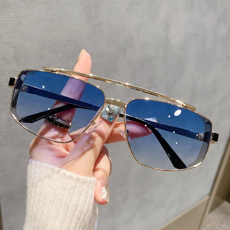 thumbnail image 2 of Unisex Geometric Double Lens Flip Up Sunglasses – Steampunk Square Metal Frames (UV400) 2 of 2