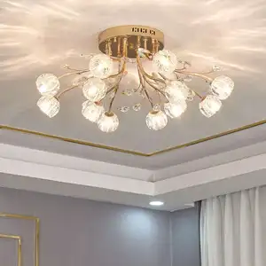 European Style Gold Metal Crystal Chandelier Beautiful Flower Shape Design G9 Bulb Ceiling Lamp for Dining Room