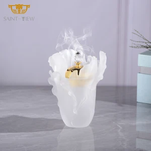 Latest European Style High Grade Mini 17cm Crystal Poppy Incense Burner with Bowl Set for Ramadan Decoration