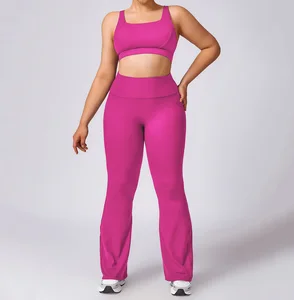 New Custom Activewear Breathable Yoga Wear 4XL Fitness Workout Bra v Shape Flare Pants Women Plus Size Clothing Sets