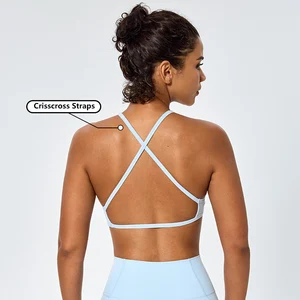 OEM Wholesale Spandex Fitenss Running Top Quick Dry Custom Logo Women Gym Breathable Cross Back Yoga Bra Thin Straps Sports Bra