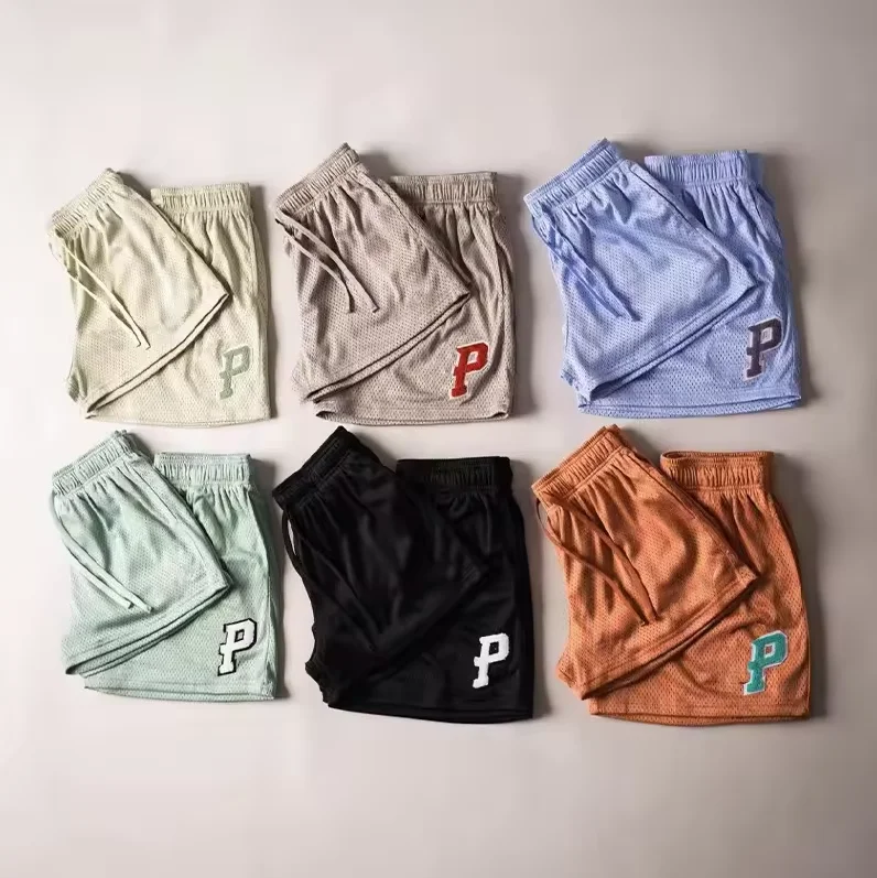 Custom Vintage Fitness Running 100% Polyester Men Sweat 3d Screen Foam Puff Print Gym Mesh Shorts With Drawstring factory