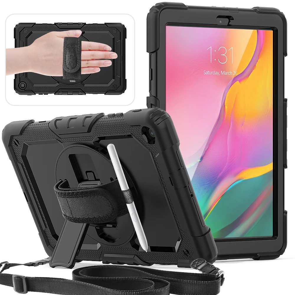 360 Rotation Hand Strap&Kickstand Silicone Tablet Case for Samsung Galaxy Tab A 10.1 Caso 2019 T510 T515 Protective Cover